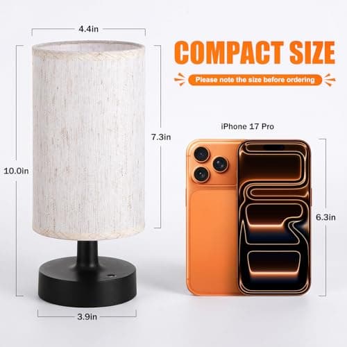 Kakanuo Cordless Table Lamp Rechargeable Small - 1 Pack Beige Black, 4000mAh Battery Operated Lamp with Touch Control Stepless Dimming, Wireless Lamp for Bedside, Nightstand, Bedroom, Living Room - Thumbnail 5
