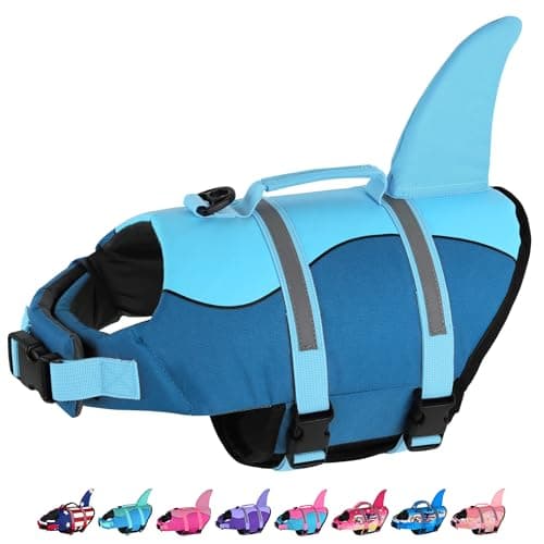 Dogcheer Dog Life Jacket, Cute Shark Dog Life Vest for Swimming Boating with Superior Buoyancy and Rescue Handle, Adjustable Puppy Floating Swim Vest for Small Medium Large Dogs - Deep Blue, S