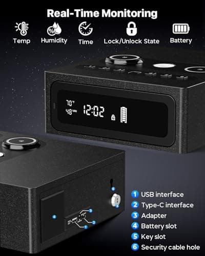 Biometric Smart Gun Safe with Wireless Charging, 3-in-1 Quick-Access Handgun Safe with Fingerprint & Backlit Keypad, Bedside Drawer Security Safe with Security Cable Hole & LED Light & Digital Display - Thumbnail 4