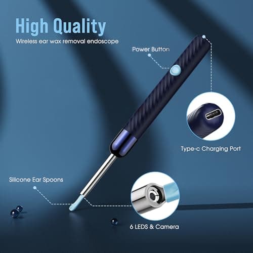 LEIPUT Ear Wax Removal - Earwax Remover Tool with 7 Pcs Ear Set - Ear Canal Cleaner with 1080P Camera - FSA HSA Eligible - Ear Cleaning Kit with 6 Ear Spoon - Ear Camera for iOS & Android (Blue) - Thumbnail 5