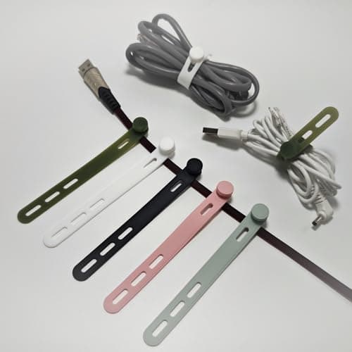 25 PCS Silicone Cable Ties Cord Organizer -[3 Adjustable Holes] Multi Color Elastic Reusable Cord Wraps Management, Home Organizer Ties for Phone Charger Electrical Cable, Travel Essentials - Thumbnail 2