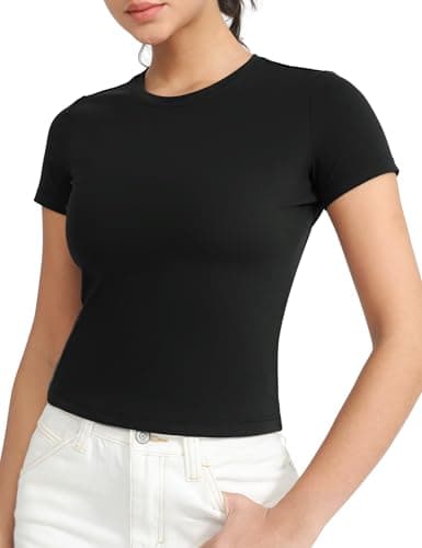 THE GYM PEOPLE Women Workout Crop Tops Short Sleeve Slim Fit Yoga T Shirt - Image 1
