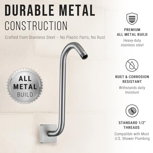 G-Promise All Metal 12-Inch S Shaped Shower Arm with Flange(Brushed Nickel) - Thumbnail 5