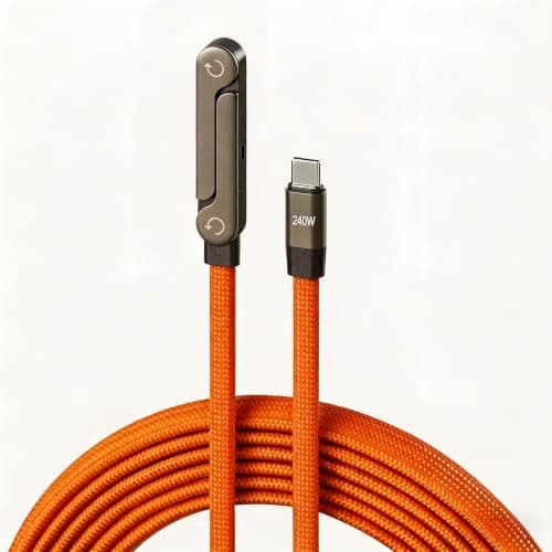 240w USB C to USB C Fast Charging Cable 5ft with Foldable Phone Stand, 90° Elbow Braided Type-C Cable, 2-in-1 Charger Cord for Gaming/Video Streaming, Compatible with iPhone 15/16/17, Samsung, Laptops