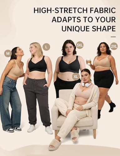 REALWILL Womens Wireless Jelly Bra No Underwire Seamless Push Up Supportive Full Coverage Soft Comfort Everyday T-Shirt Bra Nude M - Thumbnail 5