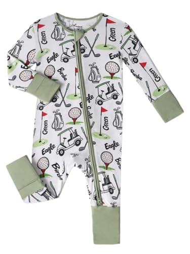 NewSeed Unisex Infant Neutral Zipped Footies, Viscose from Bamboo 2-Way Zipper Romper Outfit, 0-24 Months One-piece Jumpsuit (Golf Themed, 3Y) - Image 1