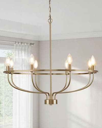 Yunnix 8 Light Champagne Bronze Chandelier for Dining Room, 30" Wagon Wheel Light Fixture, UL Listed Entire Fixture, Champagne Gold Modern Farmhouse Chandelier for Master Bedroom, Kitchen, Entryway - Image 1