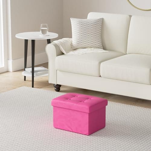 LINMAGCO Storage Ottoman Folding Foot Stool Velvet Foot Rest with Padded Modern Ottoman with Storage for Living Room Puppy Step Stool 17x13x13in(ROSEO) - Thumbnail 2