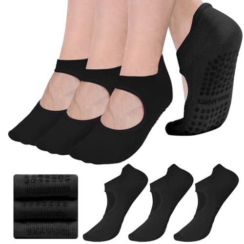 AUHUAYAO pilates socks with grips for women yoga socks for women non slip dance socks pure barre socks yoga sets ballet grip socks socks with grips (US, Alpha, One Size, Regular, Regular, 3, black)