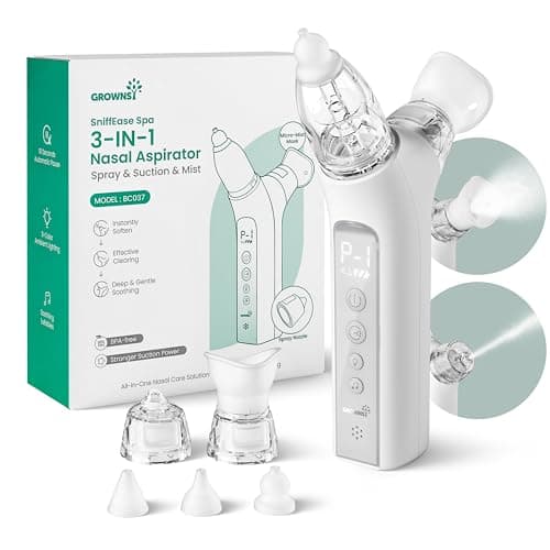 GROWNSY SniffEase Spa 3-in-1 Nasal Aspirator for Baby – Spray, Suction & Mist, Hospital-Grade Powerful Electric Nose Suction with Soothing Light & Music, Larger Chamber (Grey) - Image 1