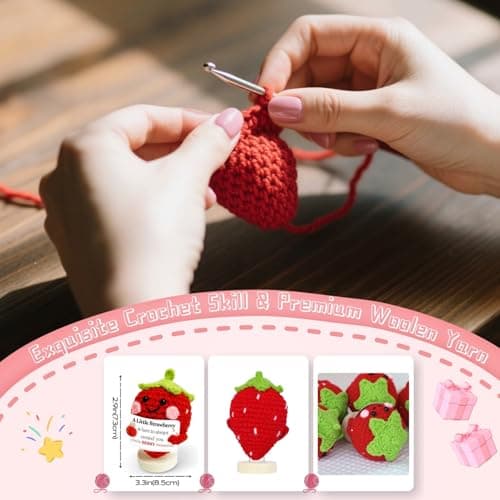 Maffuno Positive Crochet Strawberry Gifts for Women: Easter Basket Stuffers Birthday Gifts for Friend Daughter Mom Sister Her, Handmade Strawberry with Emotional Cheer Up Support Card (Berry Awesome) - Thumbnail 4