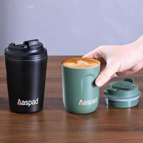 Aaspad Coffee Tumbler 8 Oz-12 Oz Standard Medium Espresso travel mug Stainless Steel Double Wall Vacuum Insulated metal cups with Leak proof lid Thermal or iced Cappuccino Latte Americano Office gift - Thumbnail 4