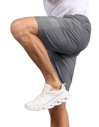 Hioutdoor Mens Shorts Waterproof Quick Dry Slim Fit Athletic Running Gym Training Zipper Pockets for Basketball Tennis Hiking Workout Swim Trunks Light Grey 2XL - Thumbnail 2