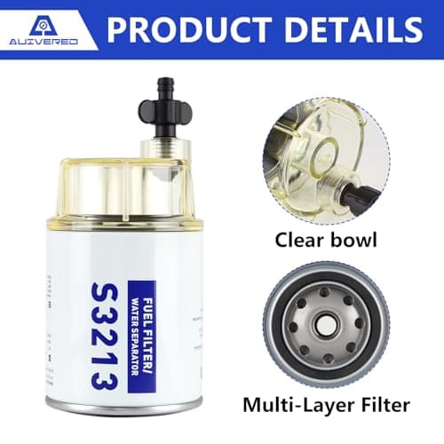 AUIVERED S3213 Fuel Water Separator Filter with Bowl - Replacement for 3/8 Inch NPT Outboard Motor - Fit Mercury Yamaha Marine Engines - Replaces S3214, 35-60494-1, 18-7932-1, 18-17928, 35-809097 - Thumbnail 2