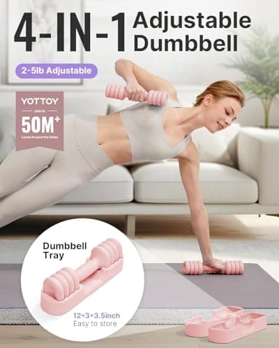 YOTTOY Adjustable Dumbbell Set of 2, 4-in-1 Hand Weights for Women at Home, Compact Free Weights Dumbbells Set with Soft Grip and Base, 2-5 lbs Each for Home Gym (Pink) - Thumbnail 2