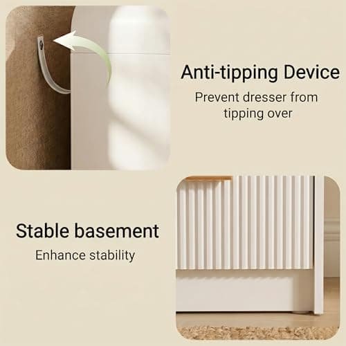 FURSUN Fluted 6 Drawers Dresser for Bedroom, 54" Wide Wooden Dresser with Metal Handle, Curved Profile Design, Modern Storage Organizer for Bedroom, Living Room, Hallway, White - Thumbnail 6