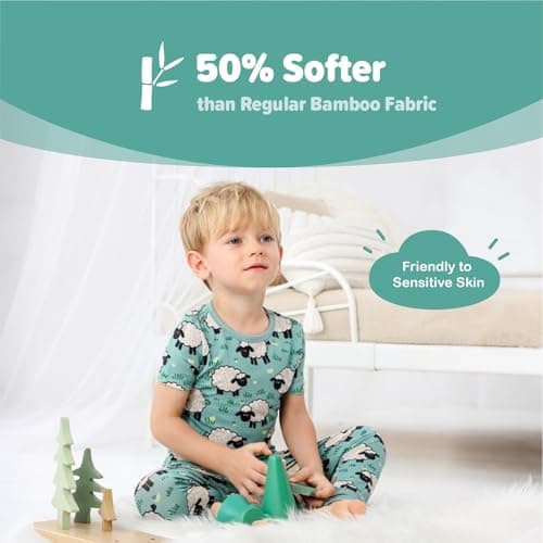 NewSeed Kids 2-Piece So Soft 2-Piece Playtime Set – Short Sleeve Crew Neck Top with Matching Leggings, Little to Big Kids (Cute Little Sheep, 2-3Y) - Thumbnail 2