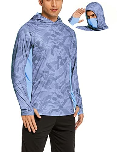 COOrun Men's Hooded Sun Shirt with Mask - Long Sleeve UPF 50 Rash Guard Cooling Hoodie for Fishing and Hiking - Navy Blue - Image 1