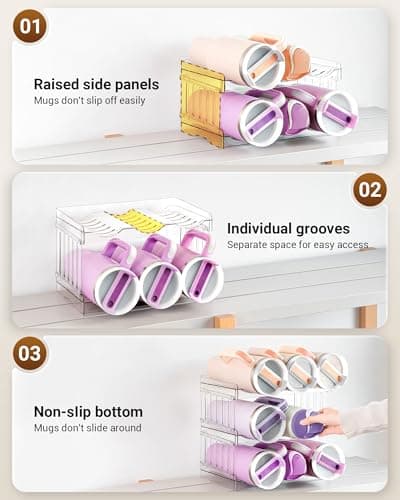 Gracenal Water Bottle Organizer Holder for Stanley Cup Accessories, Fridge Kitchen Cabinet Organizer and Storage for Meoky 40 oz Tumbler with Handle, Stackable Plastic Travel Mug Cup Rack Gifts, 3Pack - Thumbnail 6