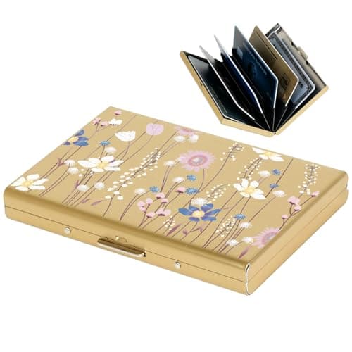 BONSYL® Credit Card Holders, Slim Metal Credit Card Case Wallet with 6 Slots for Women or Men. (6 Card/Gold/Flower) - Image 1