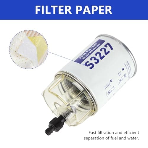 AUIVERED S3227 Fuel Filter Water Separator with Bowl - 3/8" Barb x 1/4" NPT Fittings - for Marine Outboard Motor Mercury for Yamaha, for Honda Speedboats Motorboats Replaces 490R-RAC-01 - Thumbnail 4