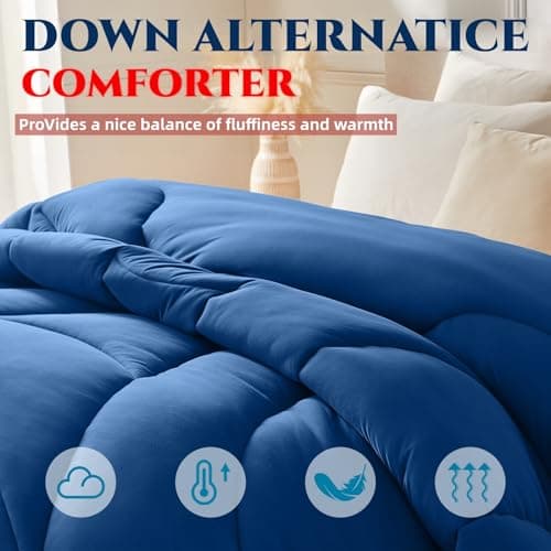 Yuncojin Down Alternative Comforter Twin Size,Soft Fluffy Duvet Insert for All Seasons,Lightweight Winter Bed Quilt,Skin Friendly,Navy Blue,68"x90" - Thumbnail 4