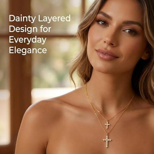 Double Gold Plated Cross Necklace for Women Dainty Layered Cross Pendant Necklaces Adjustable Hypoallergenic Gold Cross Necklace Multi Layer Christian Jewelry Stackable Religious Necklaces Mom Gift - Thumbnail 4