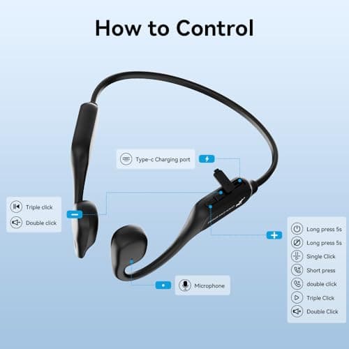 MZYDM Bone Conduction Headphones, Open Ear Headphones Bluetooth5.4 with Mic, 15H Playtime, IPX6 Sweat Resistant Wireless Earphones, for Workouts and Running, Black - Thumbnail 6