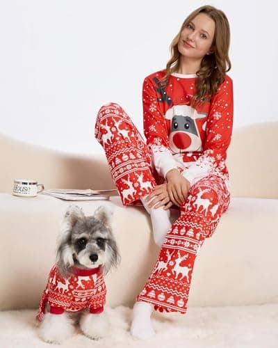 XPUDAC Christmas Matching Dog and Owner Pajamas Set Christmas Dog Pajamas Puppy Outfits for Small Medium Dogs Pet Clothes Pjs Doggie Bodysuit Cat Apparel, L - Thumbnail 3