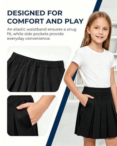Girls Pleated Skort Kids School Mini Skirt Black Tennis Skorts for Girl 6Y - Thumbnail 4
