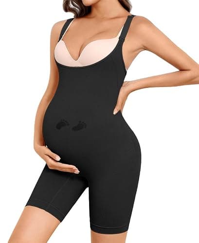 Y25D Women's Maternity Bodysuit Seamless Pregnancy Shapewear Shorts Under Dresses Belly Support Black - Image 1