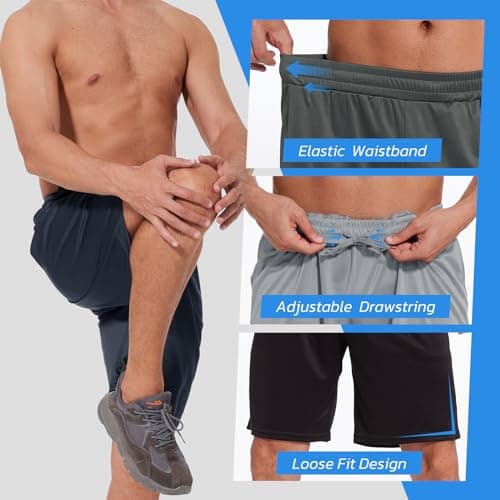 LalaHooK 3 Pack Athletic Gym Mens Shorts - Casual Black Quick Dry Basketball Shorts with Pockets for Workout Running - Thumbnail 4