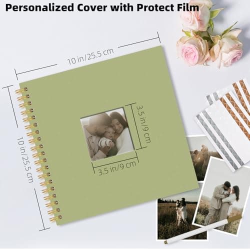 Vienrose 10 x 10 Inch Scrapbook Photo Album, Linen Hardcover Photo Book with 40 White Pages, DIY Memory Book Kit with Accessories for Wedding, Baby Shower, Travel, Christmas (LightGreen, 20 Sheets) - Thumbnail 3