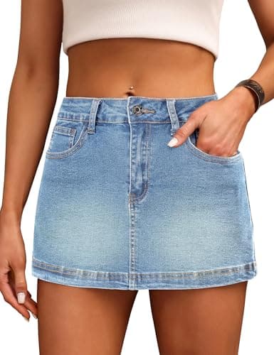 BISUAL Denim Skort for Women High Waist Mini Denim Skirt Casual Stretch Jean Skirts for Women Denim with Pockets - Image 1