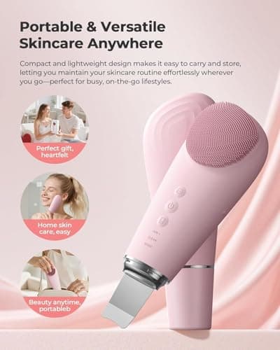 Skin Scrubber Face Spatula & Silicone Facial Cleansing Brush 2 in 1，Blackhead Remover Tool for Facial Deep Cleansing,IPX7 Waterproof Exfoliating Massager for Women and Men (7 Modes Gentle Exfoliating) - Thumbnail 3