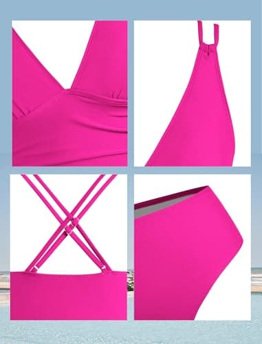ZAFUL Tankini Swimsuits for Women 2026 Two Piece Swimsuits High Waisted Bathing Suit Solid Color Push Up Swim Top for Women Summer Party (Rose Red XL) - Thumbnail 5