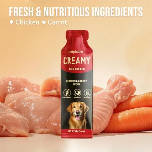 PETPHABET Lickable Squeeze Treats for Dogs, Creamy Puree Dog Food Meal Topper, Puppy Pouch Treats for Training and Enrichment, Healthy Chicken & Carrot Recipe (8 ct/1.4 oz Each) - Thumbnail 3