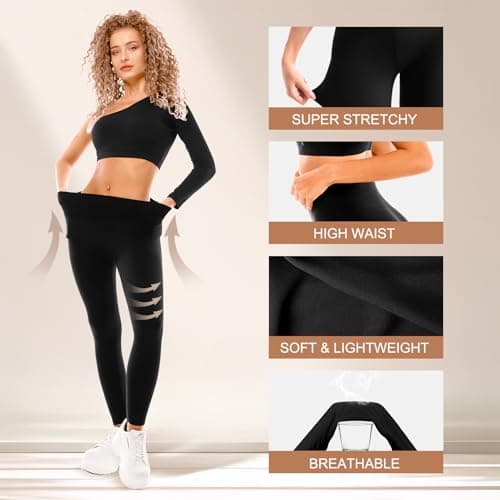 SINOPHANT 3 Pack Leggings for Women - High Waisted Buttery Soft Yoga Pants for Workout Athletic Sports Black/Black/Black 3XL - Thumbnail 3