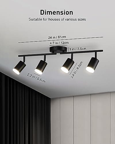 Bojim Flexible Led Track Lighting, 4-Light Black Track Lighting Fixtures Ceiling, Ceiling Spotlight with Foldable Light Arms for Kitchen, Closet, Bedroom(GU10 Socket, Bulbs Not Included) - Thumbnail 6