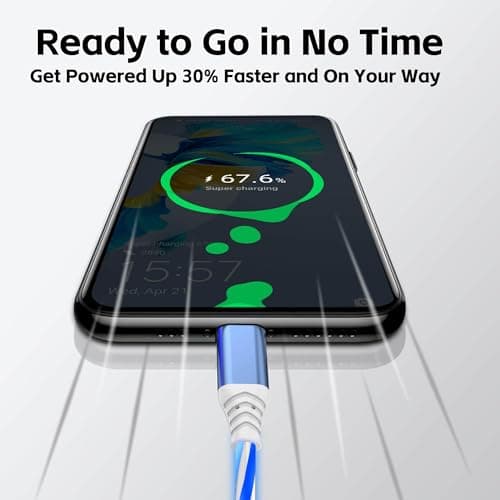 3-Pack 3.3FT USB C Charging Cables, Flowing Light Up Charger Cord, Compatible with Samsung Galaxy, iPhone 16/15, iPad, and More (Blue, Green, Pink with Red Light) - Thumbnail 4