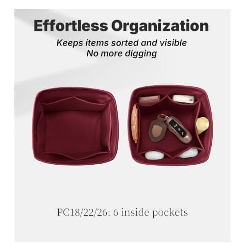 KINGS IN BAG Satin Purse Organizer for Picotin 18, Rouge H - Thumbnail 5