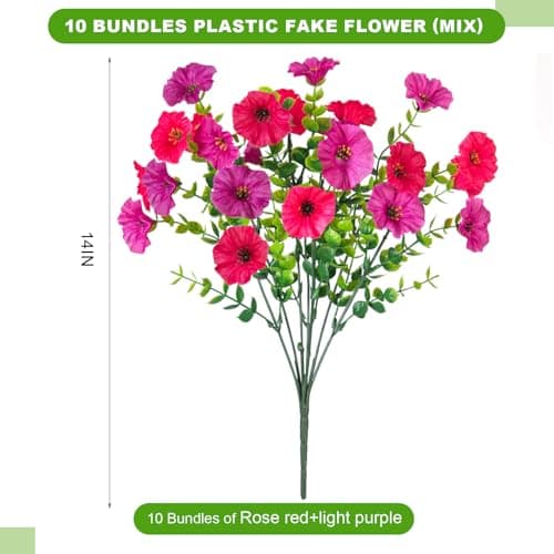 ADXORA 12 Bundles Morning Glory Artificial Flowers for Outdoor Decoration UV Resistant Fake Plastic Plants Artificial Greenery for Indoor Outdoor Garden Patio Window Box Home Decor - Thumbnail 2