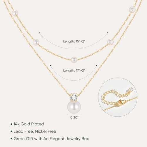 Goxygen Gold Pearl Necklaces for Women - 14K Gold Plated Layered Pearl Necklace Set, Dainty Cute Floral Daisy Pearl Necklace,CZ Jewelry Bride Bridesmaid Wedding Birthday Mother’s Day Gift for Her - Thumbnail 5