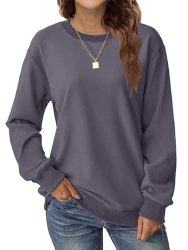 GKBK Womens Casual Long Sleeve Sweatshirt Crew Neck Crewneck T Shirt Tshirt Cute Pullover Tops Relaxed Fit Thin Soft Comfy Light Weight Loose Fit Sweater 2026 Fashion Clothes Trendy Outfits Purple M - Thumbnail 2
