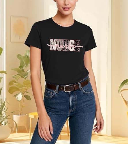 Nurse Shirt for Women - Leopard Print Nurse Life T-Shirt Short Sleeve for Nurse Week Gift - Thumbnail 4