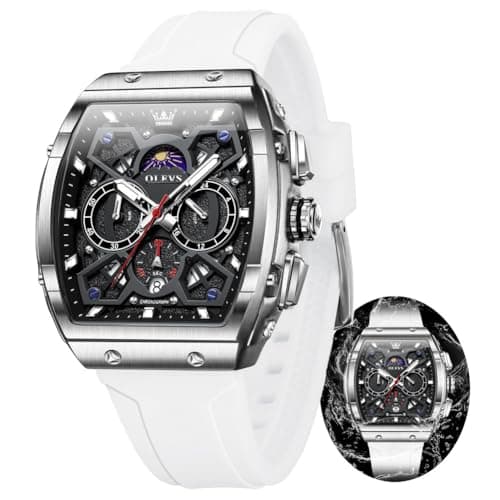 OLEVS White Watches for Men Luxury Fashion Black Square Skeleton Large Face Men's Wrist Watches Unique Silicone Waterproof Men Watch Analog Quartz Chronograph Watch Relojes para Hombres - Image 1