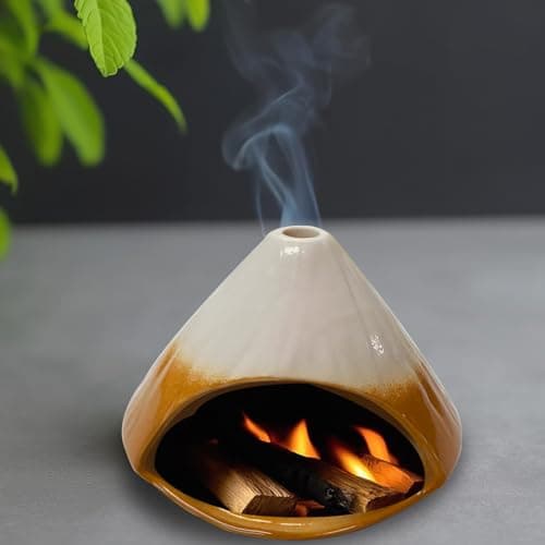 Ceramic Palo Santo Holder - Fuji Mountain Shape Incense Stick Burner, Heat-Resistant Ash Catcher for Yoga, Meditation & Aromatherapy, Zen Home Decor with Gift Box (Brown and White)