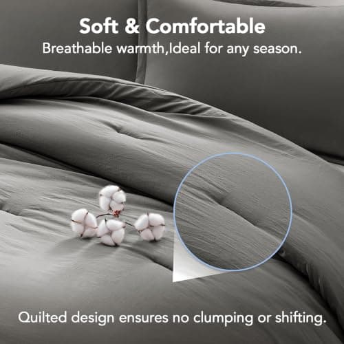 Quataly Queen Comforter Sets Grey,3PCS Soft Lightweight Breathable Bedding Comforter Sets for All Season, Queen Size(90''×90'' Comforter & 2 Pillowcases) - Thumbnail 4