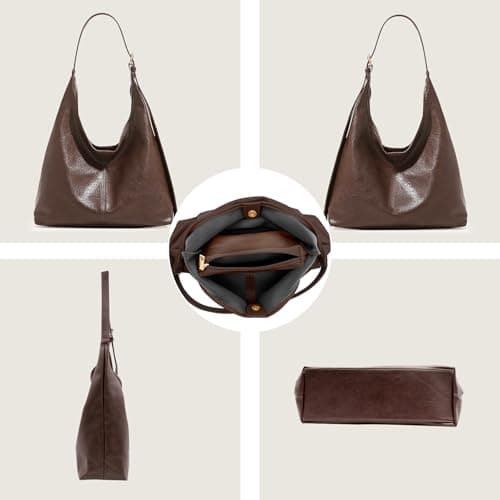 JueiXeoy Hobo Bags for Women Slouchy Tote Bag Crossbody Purses 2PCS Retro Vegan Leather Shoulder Handbags with Coin Purse Set Brown - Thumbnail 6