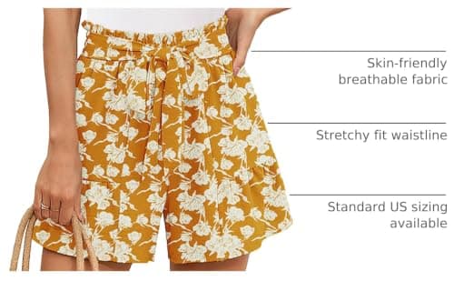 Heymoments Women's Wide Leg Shorts Lightweight White Flower Yellow Small High Waisted Flowy Adjustable Tie Knot Loose Fit Summer Cute Trousers - Thumbnail 4